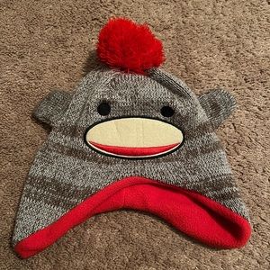 Brown Black Red Soft Knit Sock Monkey Winter Hat Beanie